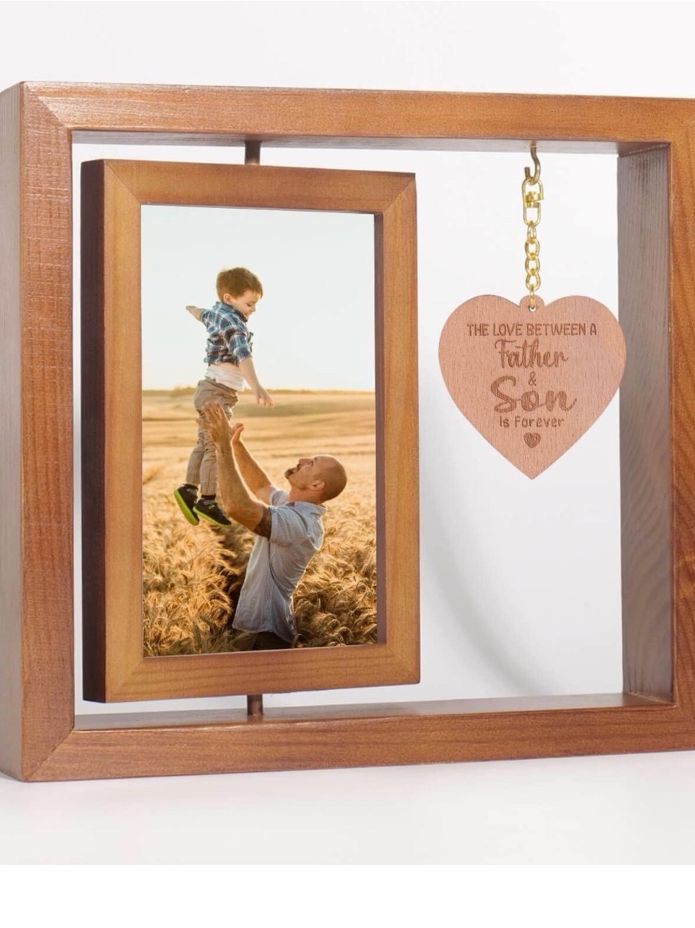 Wooden Father & Son Heart Hanging Photo Frame - Brown